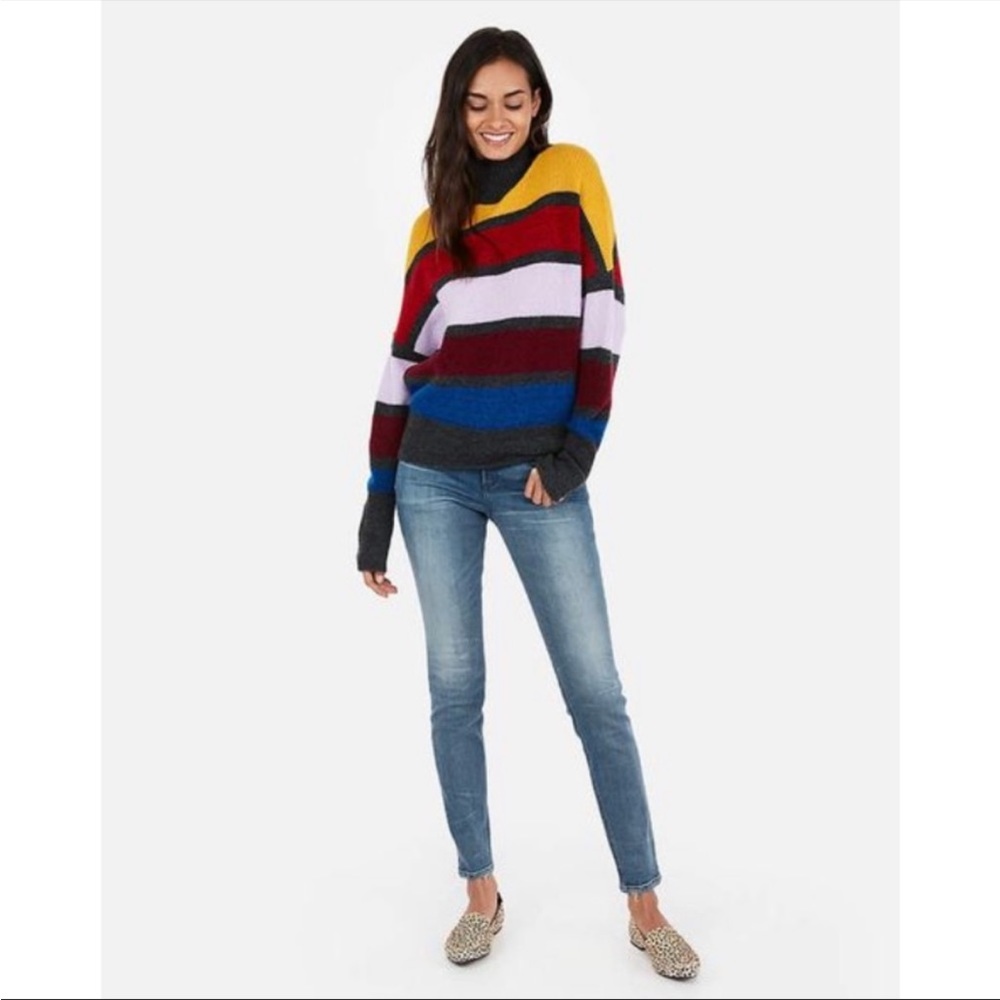 Express Color Block Stripe Mock Turtleneck Sweater, XS